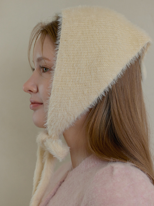 [6mm+10mm 진주귀걸이 증정] Angora earmuff balaclava - Ivory