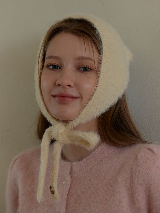 [6mm+10mm 진주귀걸이 증정] Angora earmuff balaclava - Ivory