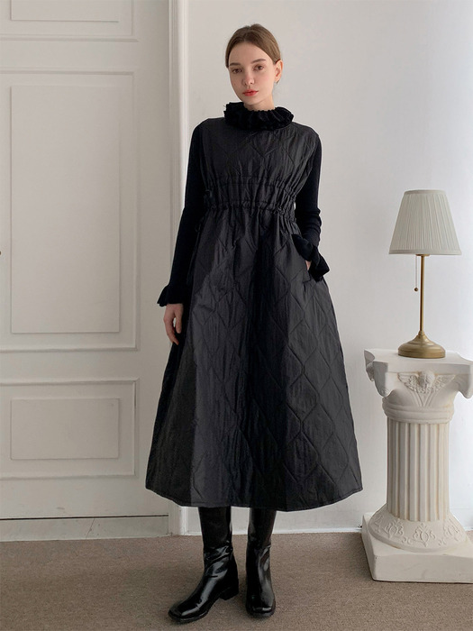 DIA Layered Padded Long Dress_Black