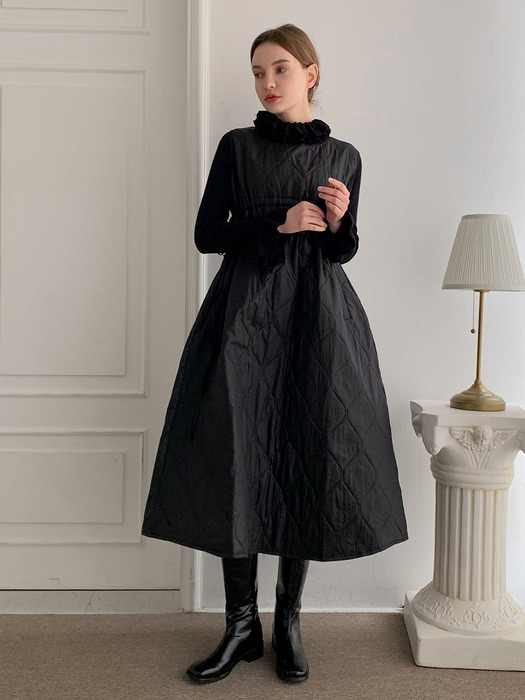 DIA Layered Padded Long Dress_Black