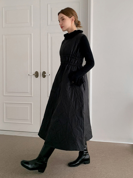 DIA Layered Padded Long Dress_Black