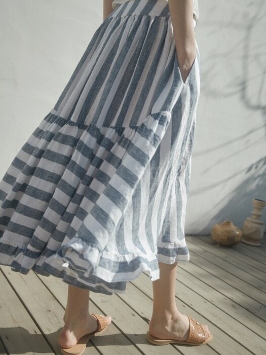striped tiered linen skirt