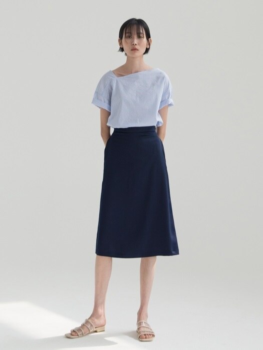 Glossy A-Line Skirt - Navy