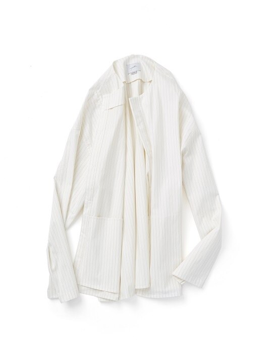 Collarless Shirts White Pin Stripe