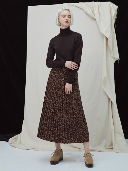 Leopard Pleat Skirt - dark brown