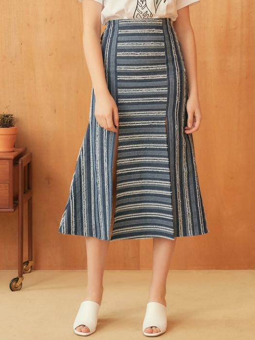 STRIPE SLIT SKIRT-NV