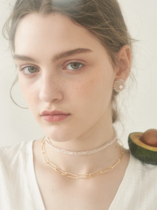 [SET] Gleaming pearl earring + Gleaming gold knit with chain necklace