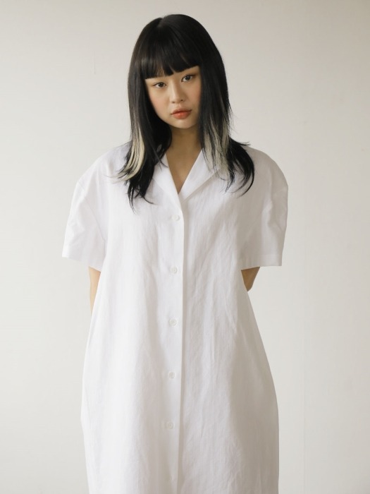 19SS LINEN LONG SHIRTS DRESS /WHITE
