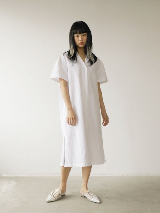 19SS LINEN LONG SHIRTS DRESS /WHITE