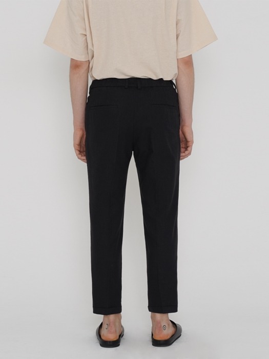 LINEN TURN-UP SLACKS_BLACK