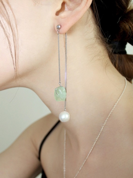 Slim chain stone earring, Emerald [2way]