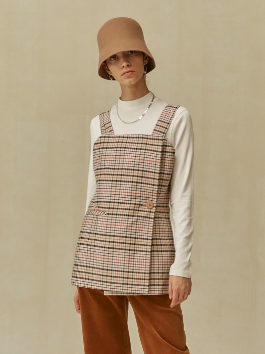 19 FALL LOCLE WRAP VEST TOP - BEIGE CHECK