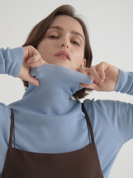 Cashmere blended 16gaze pullover knitwear - Light blue