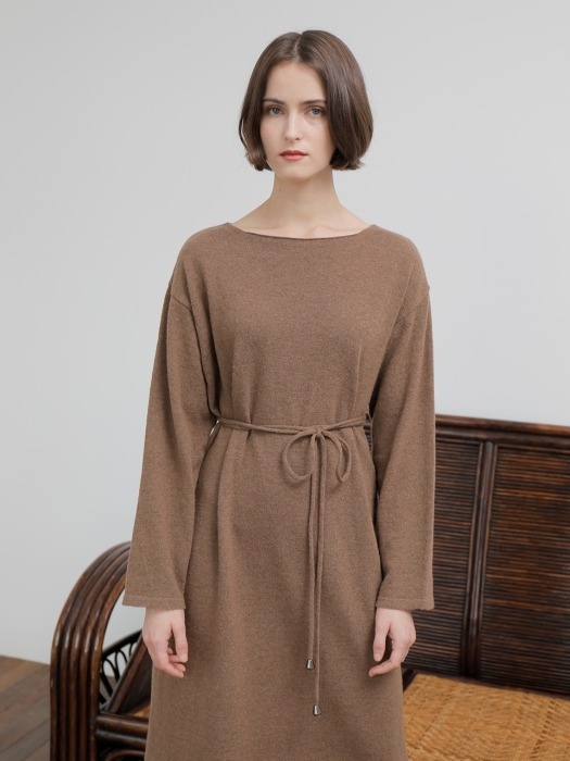 WOOL KNIT STRING ONE-PIECE_BROWN