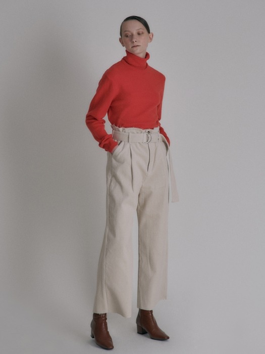 Corduroy Belted pants_Ivory