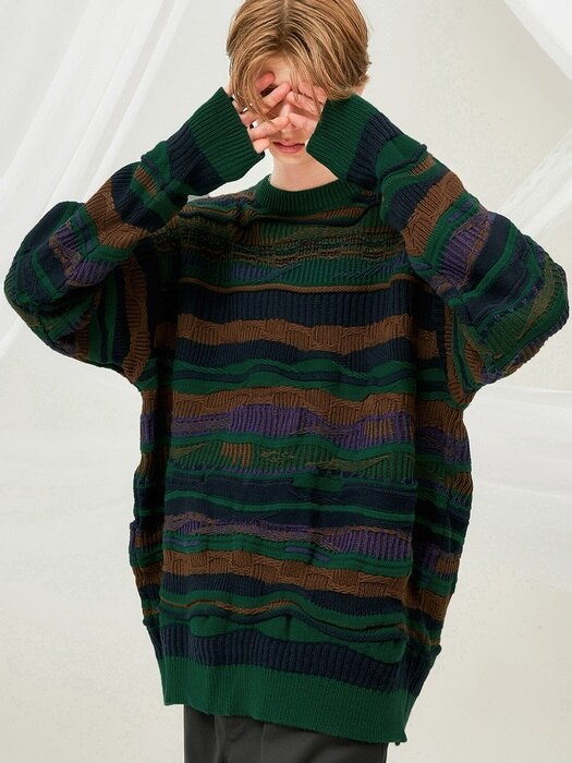 4mix over knit Sweater (FU-147_Green Multi)