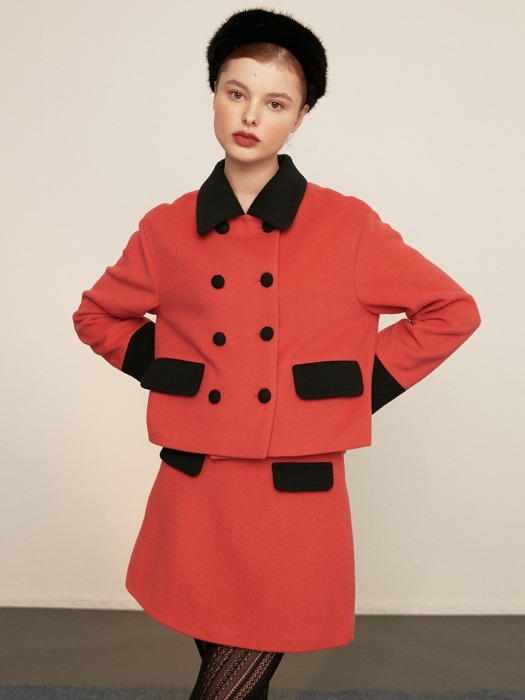 [EXCLUSIVE] double button wool jacket_red