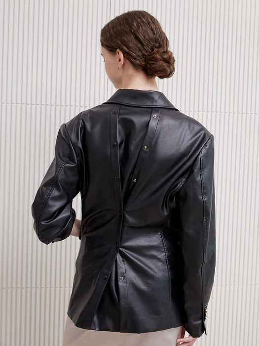 button-back vegan leather jacket_black