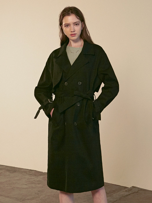 STRAP OVER DOUBLE TRENCH COAT_BLACK