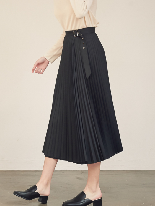 Gaia Pleats Wrap Skirt_Black