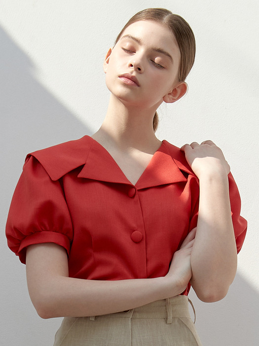 [By Joorti] J415 shayla collar short sleeve blouse (red)