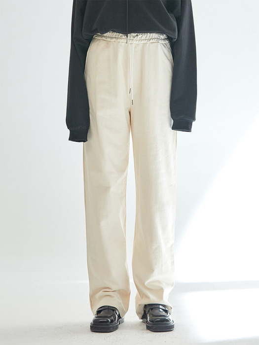  CREAM wide fit cotton pants(LB004)