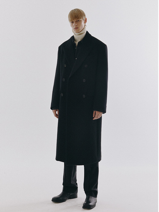 UNISEX NEW TAILORED DOUBLE-BREASTED CASHMERE COAT BLACK_M_UDCO0F115BK