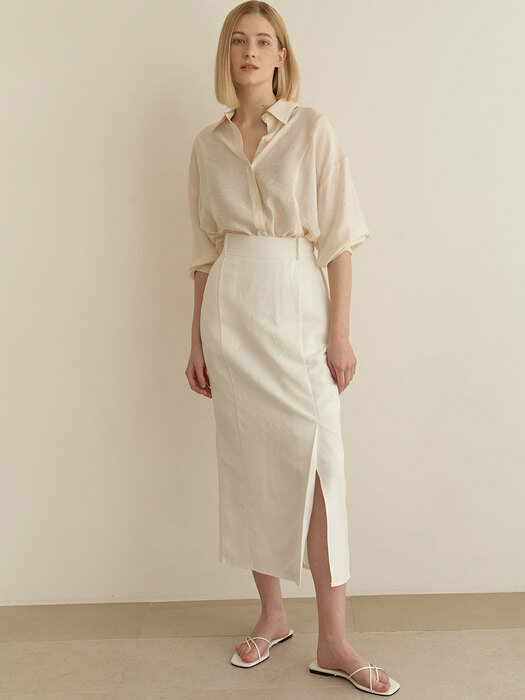 Linen tuck skirt - white