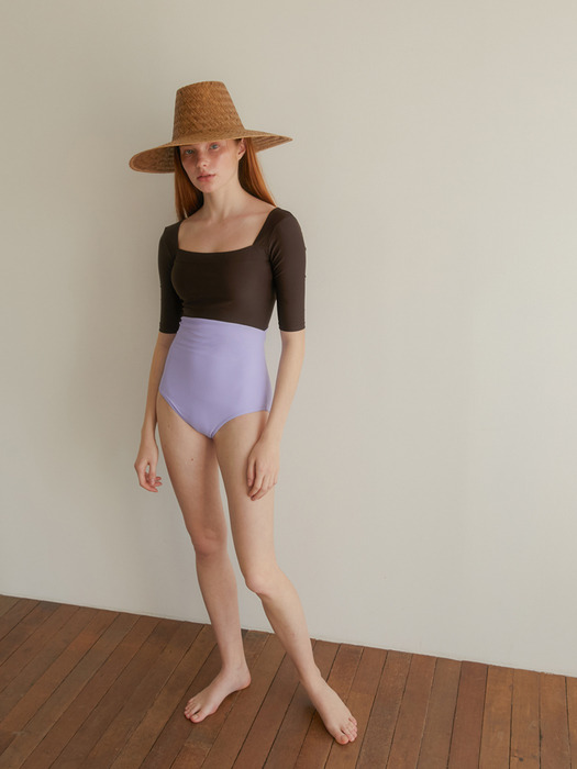 SQUARE NECK SWIMSUIT - BROWN / LILAC