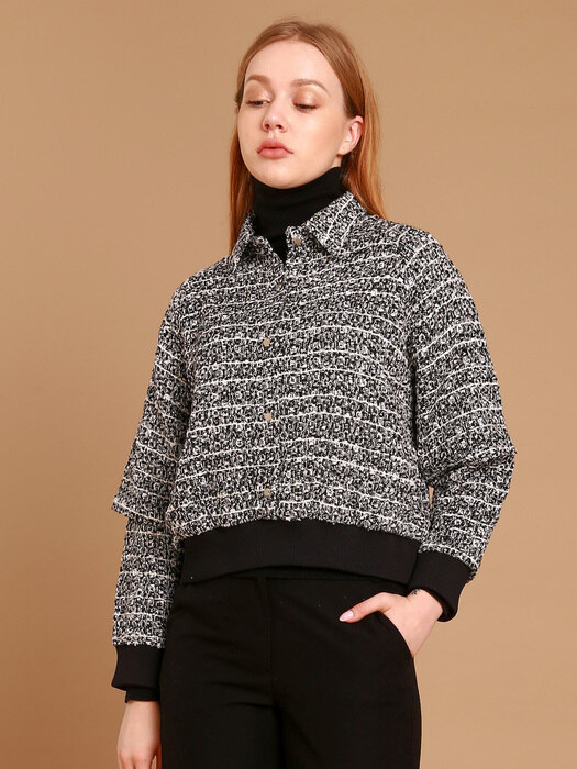 WunderGeist Tweed Cape Sleeve Crop Mtm Blouse