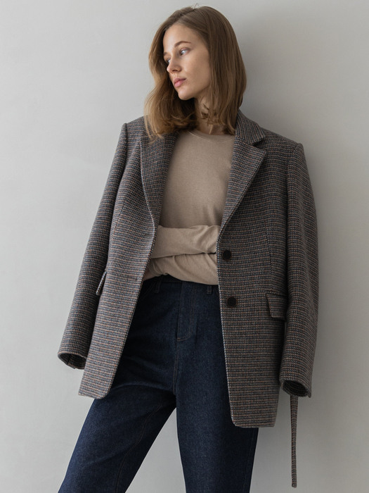Button Detailed Check Wool Jacket