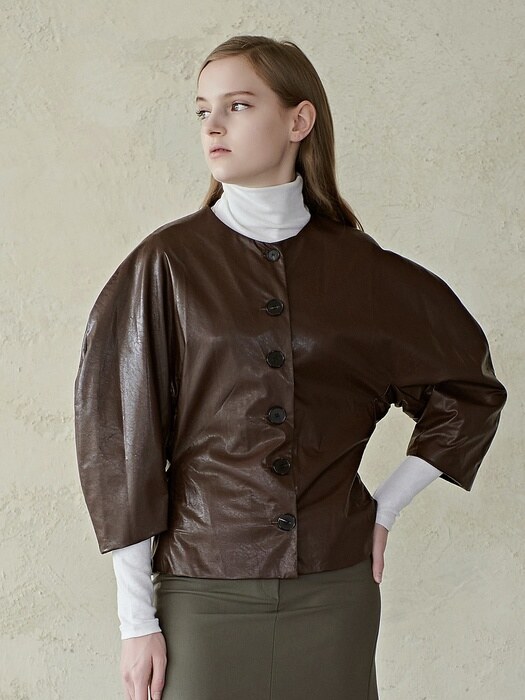 CROPPED ECO LEATHER JACKET_BROWN