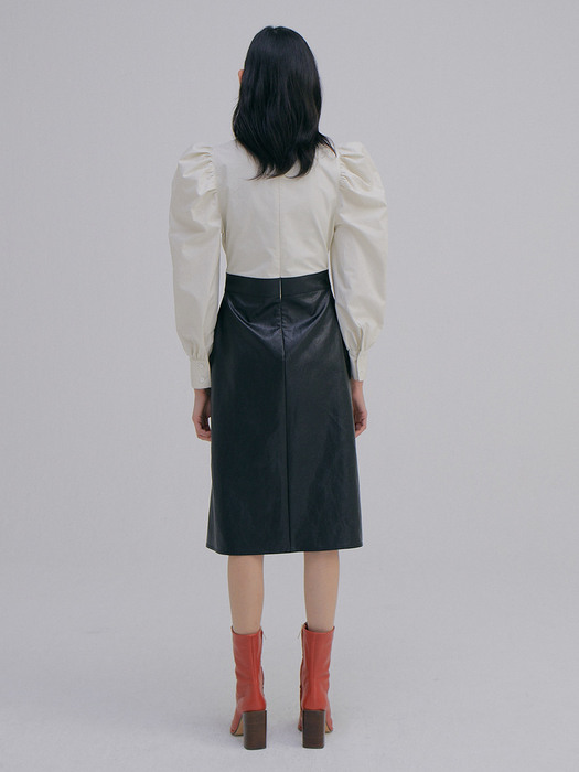 Leather&Cotton Dress_Ivory
