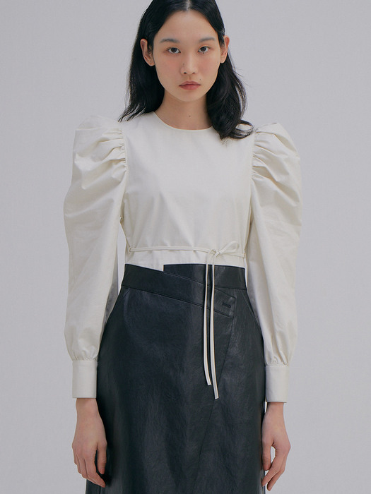 Leather&Cotton Dress_Ivory