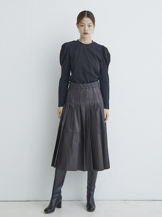 [N]HANNAM Pleated leather skirt (Black)