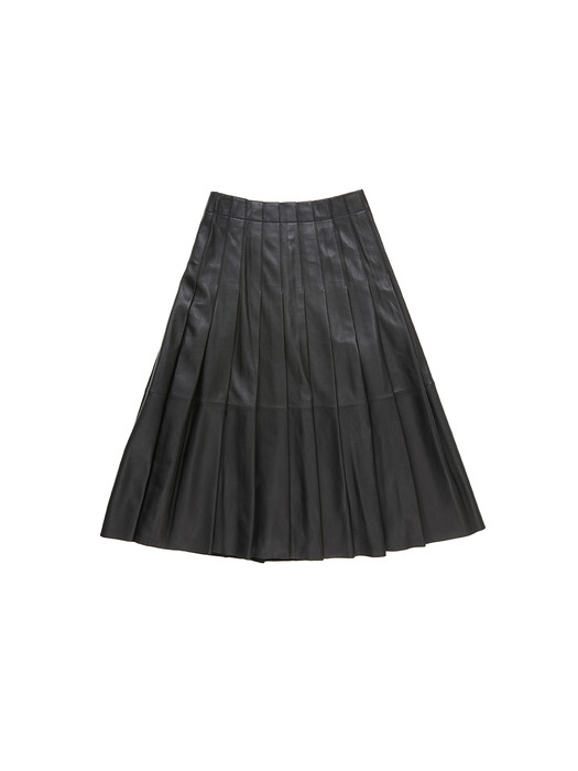 [N]HANNAM Pleated leather skirt (Black)