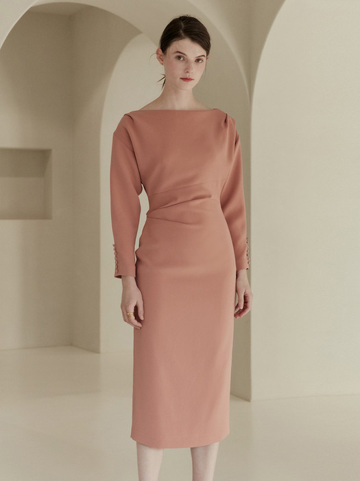 [미전시]ATHENA Boatneck dolman sleeve H-line dress (Rosy pink)