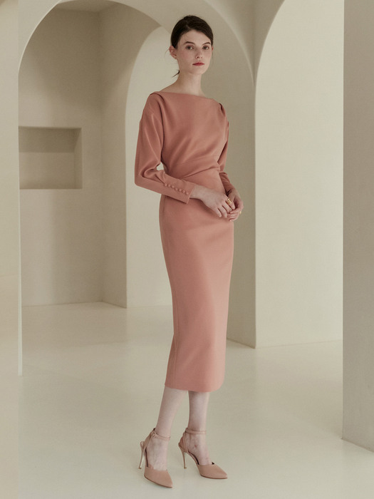[미전시]ATHENA Boatneck dolman sleeve H-line dress (Rosy pink)