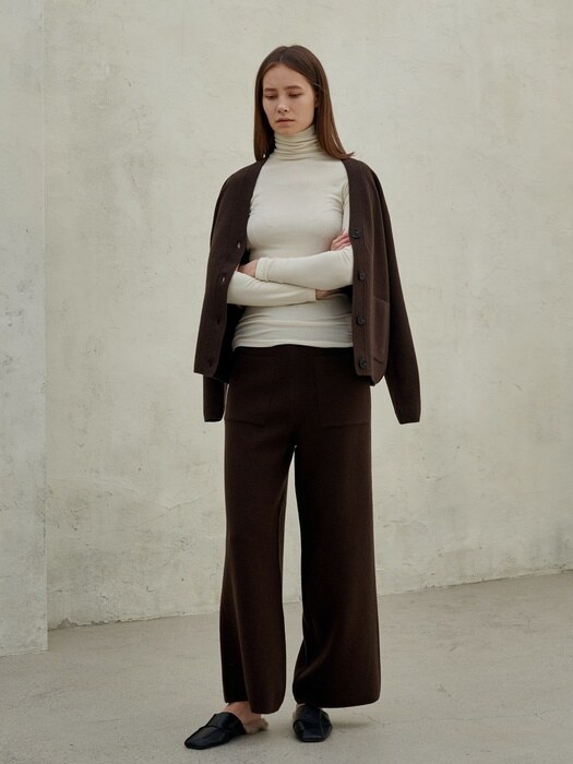 wool cashmere slim wide pants_ choco brown