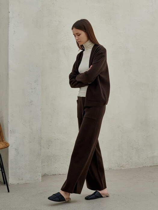 wool cashmere slim wide pants_ choco brown