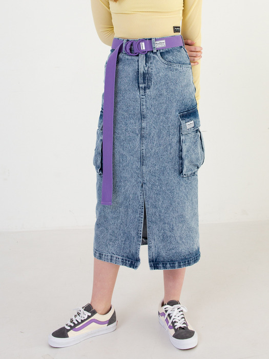 Pocket Denim Skirt [Ice Blue]