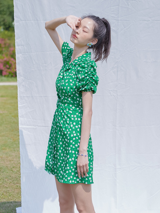 SHIRRING SLEEVES ONEPIECE_GREEN