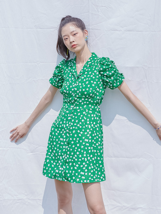 SHIRRING SLEEVES ONEPIECE_GREEN