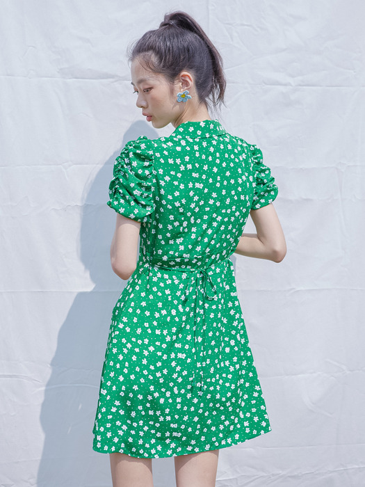 SHIRRING SLEEVES ONEPIECE_GREEN