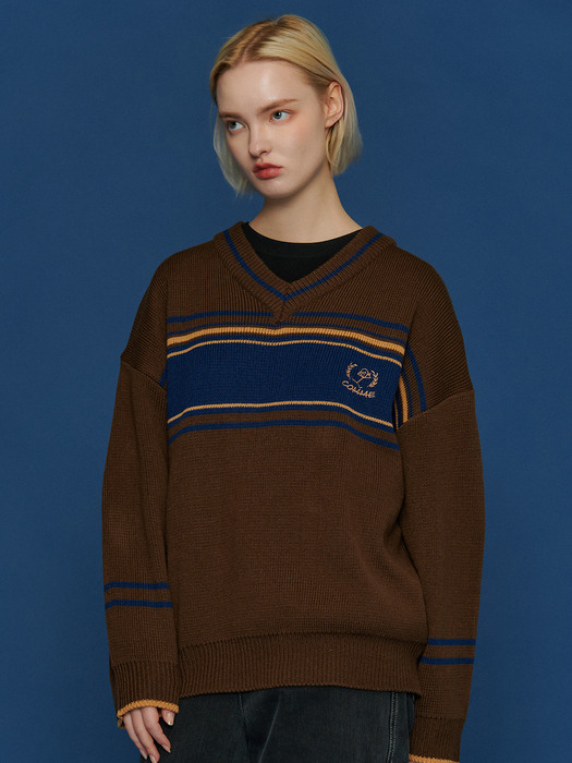 COMME V NECK SWEATER BROWN