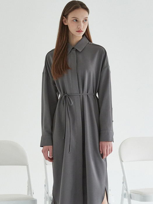 amr1202 Sand long shirts onepiece (charcoal)