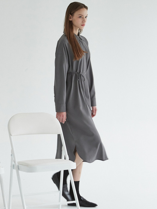 amr1202 Sand long shirts onepiece (charcoal)