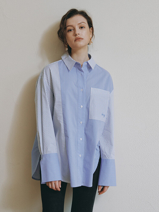 STRIPE OVERSIZE SHIRT_L/BLUE (EEOO1BLR01W)