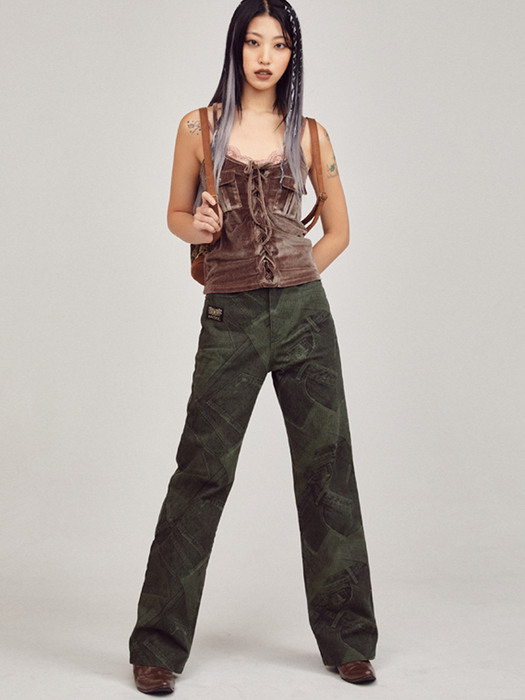 VELOUR EYELET SLEEVELESS [BROWN]