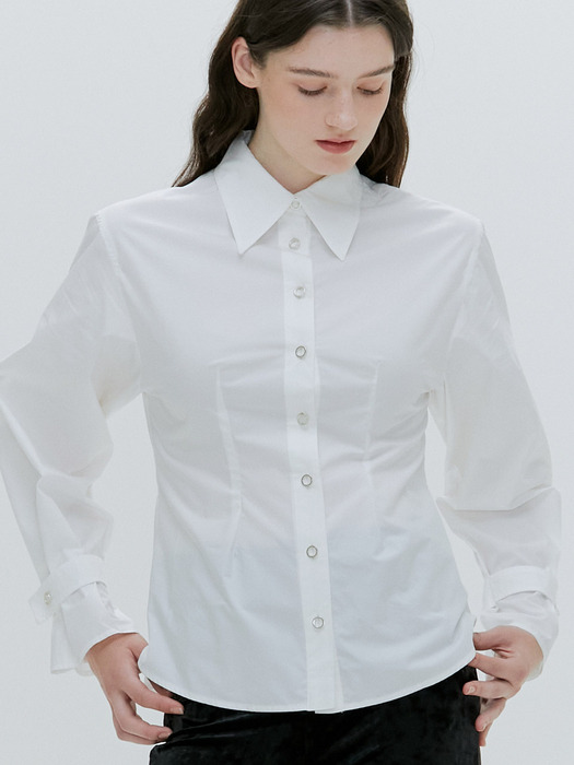 RING BUTTON POINTED COLLAR SHIRTS [2 COLOR]